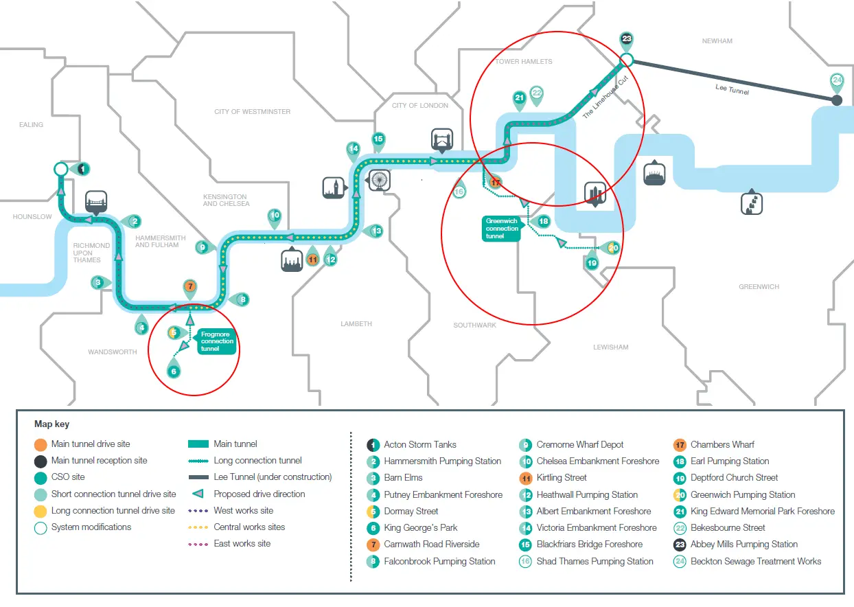 Thames Tideway Route Map